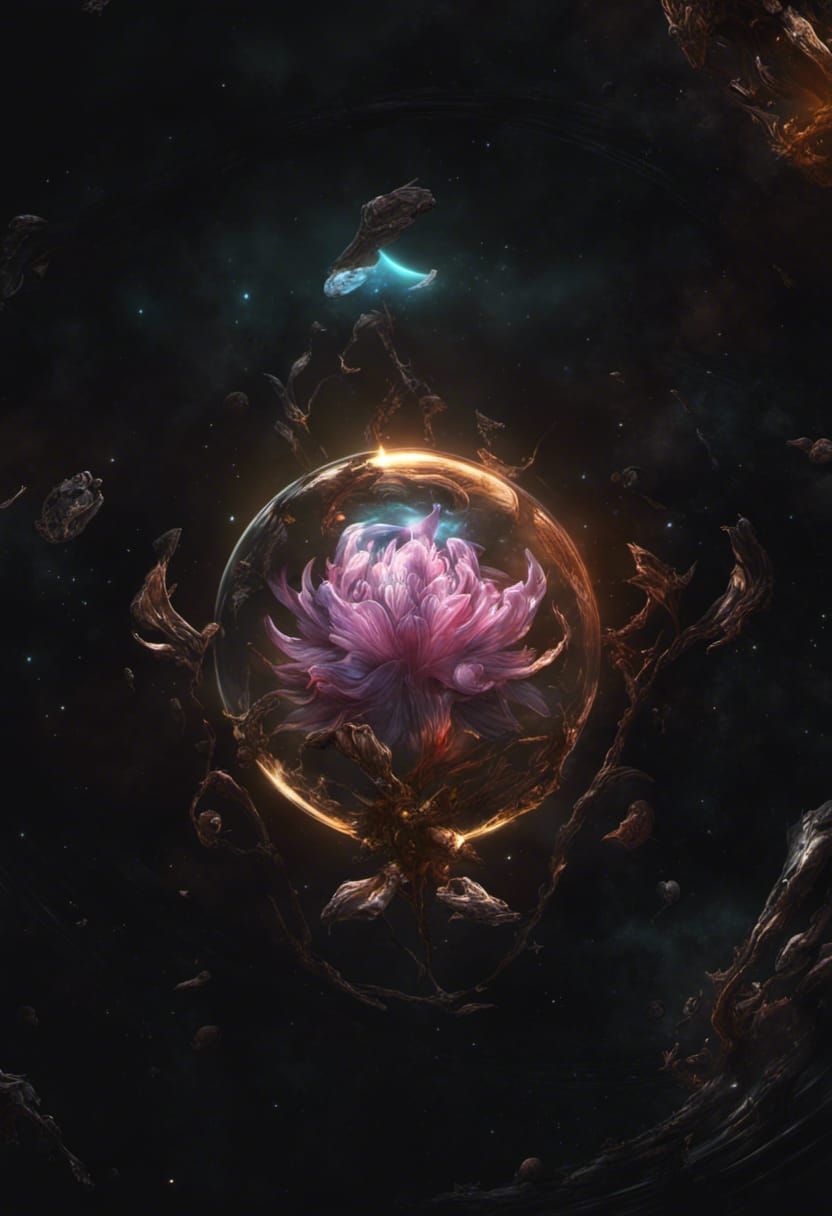 Exploding World with Alien Flower, Hyperdetailed Art
