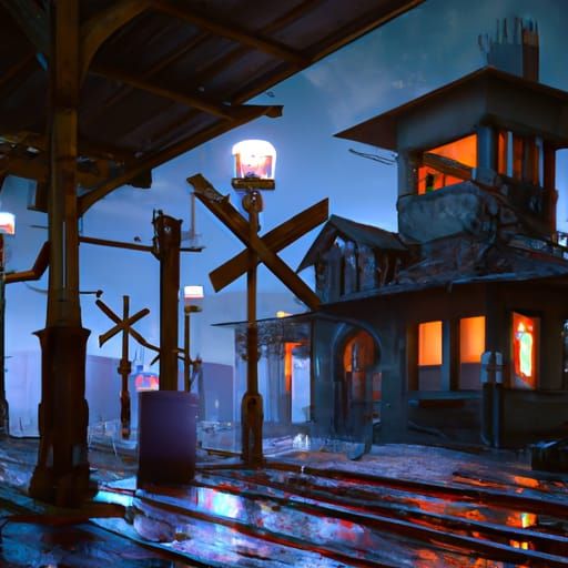 Deserted Railway Station at Night: Detailed Concept Art