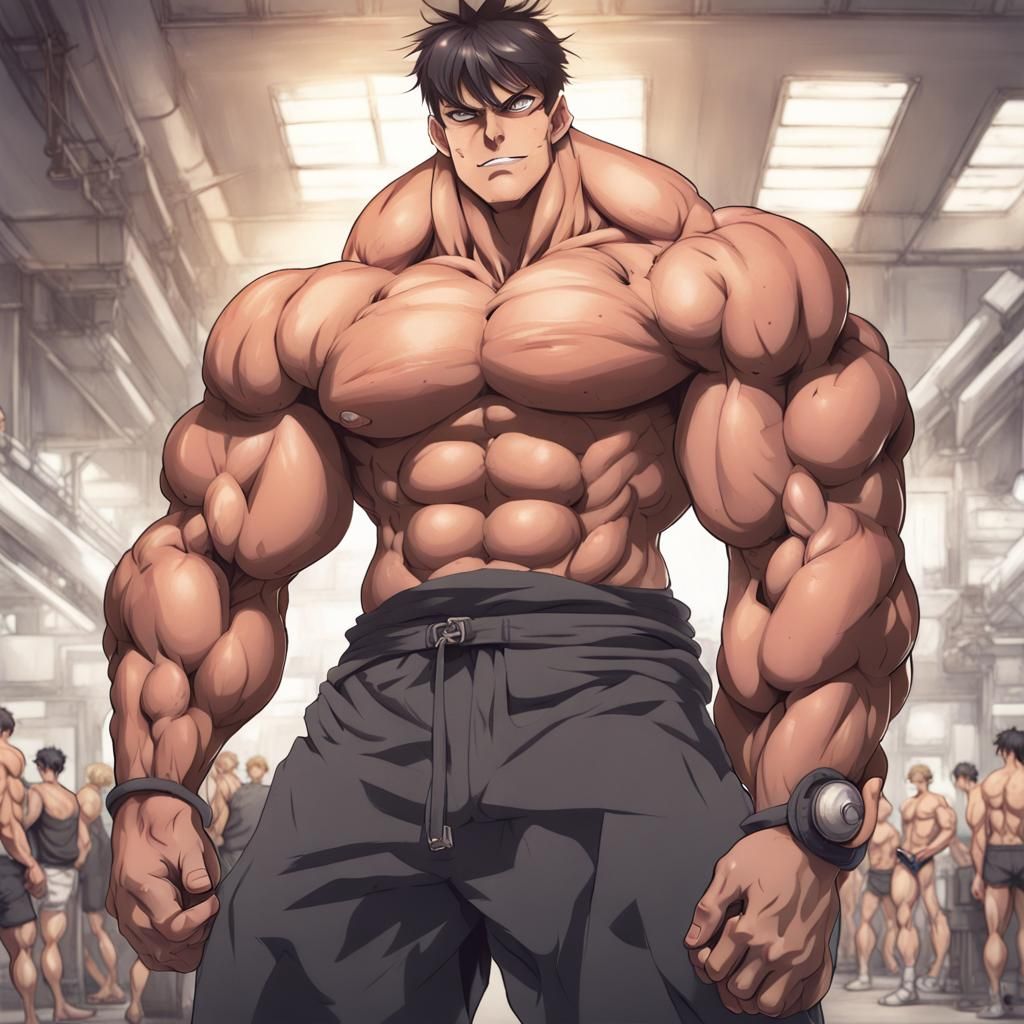 Hyper-Muscular Anime Man with Gigachad Face