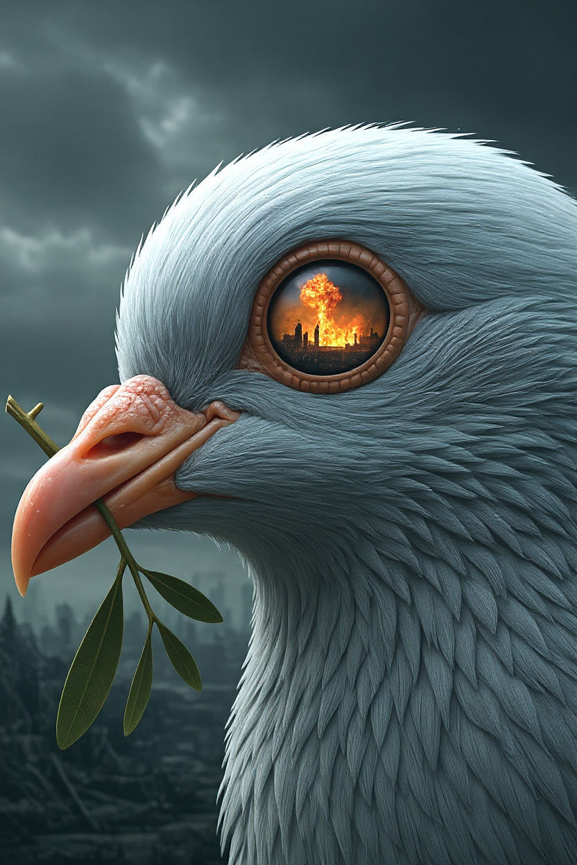 Dove's Haunted Gaze: Nuclear Ruins in Reflection