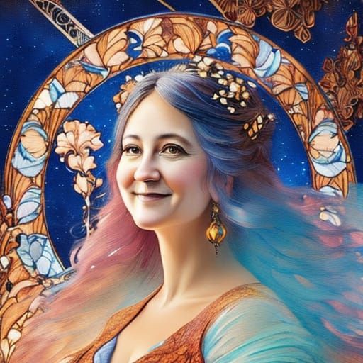 Plus-Size Woman Smiling in Art Nouveau Style