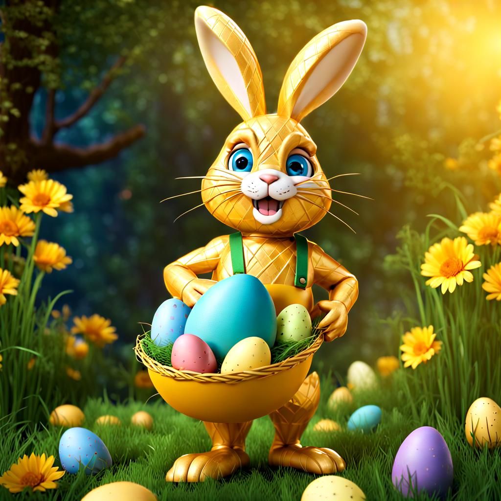 Golden Cheese Easter Bunny in Pixar Style