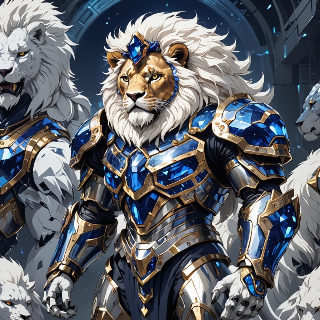 Sapphire Armored Lion in Anime Style
