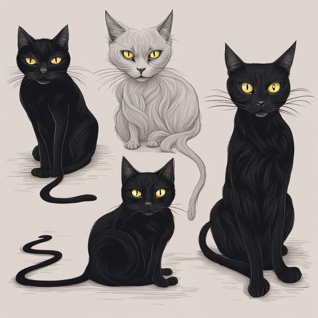 Eerie Black Cats in the Dark of Night