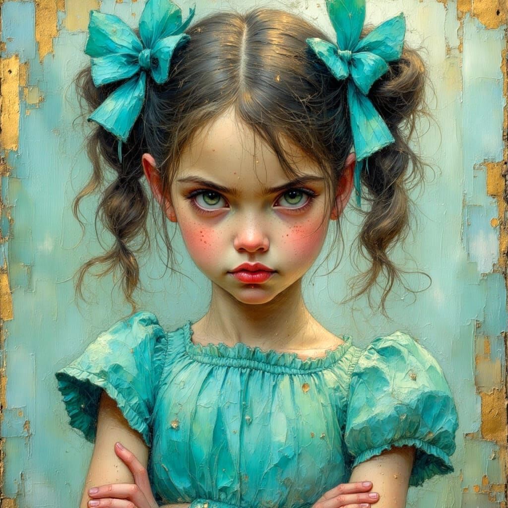 Angry Girl Portrait in Impasto Oil Painting Style