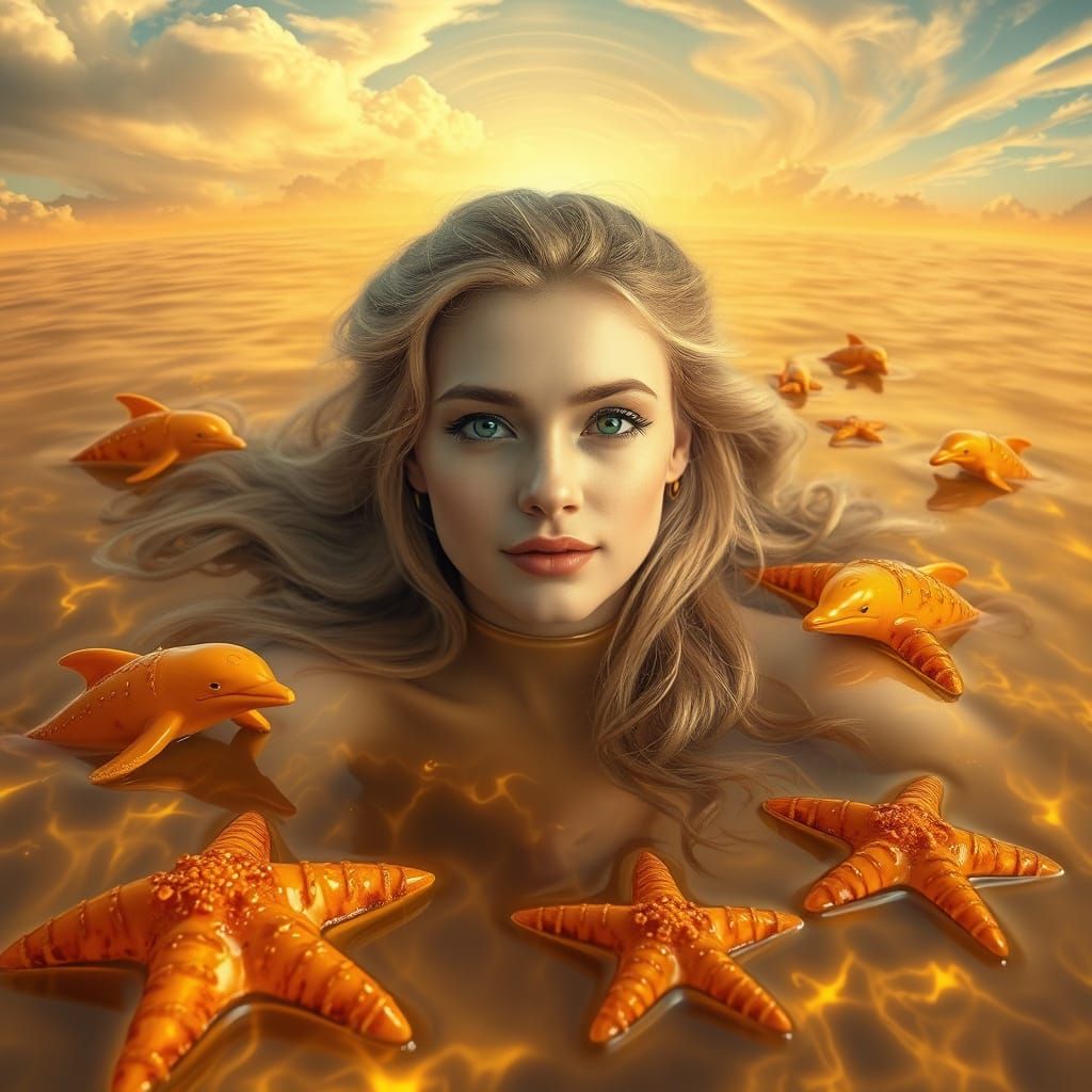 Golden Woman on Sea of Gold, Digital Art