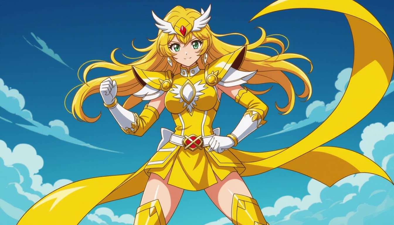 Anime-Inspired Yellow Power Ranger in Gold Armor