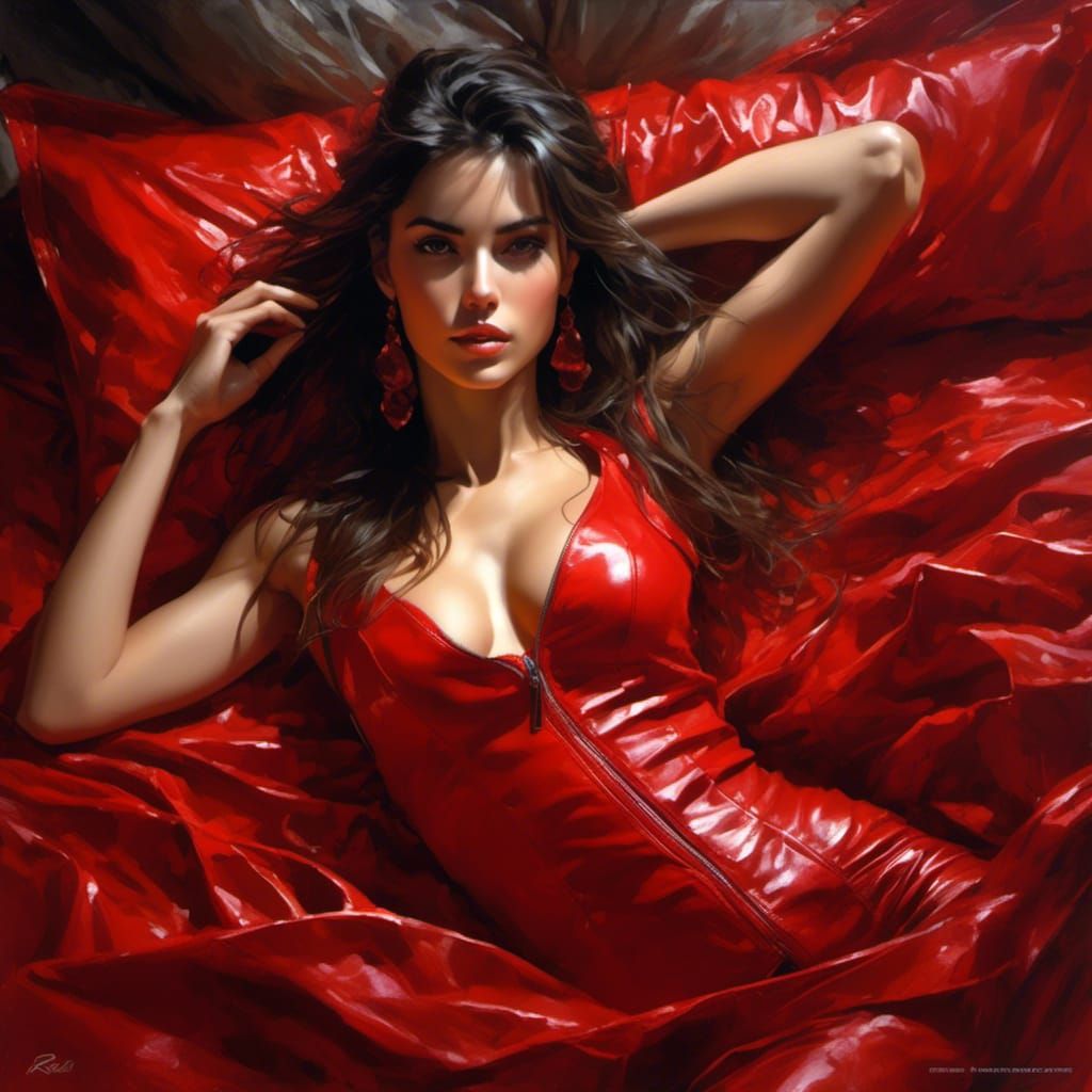 Stunning Spanish Woman in Red Leather, Splash Art