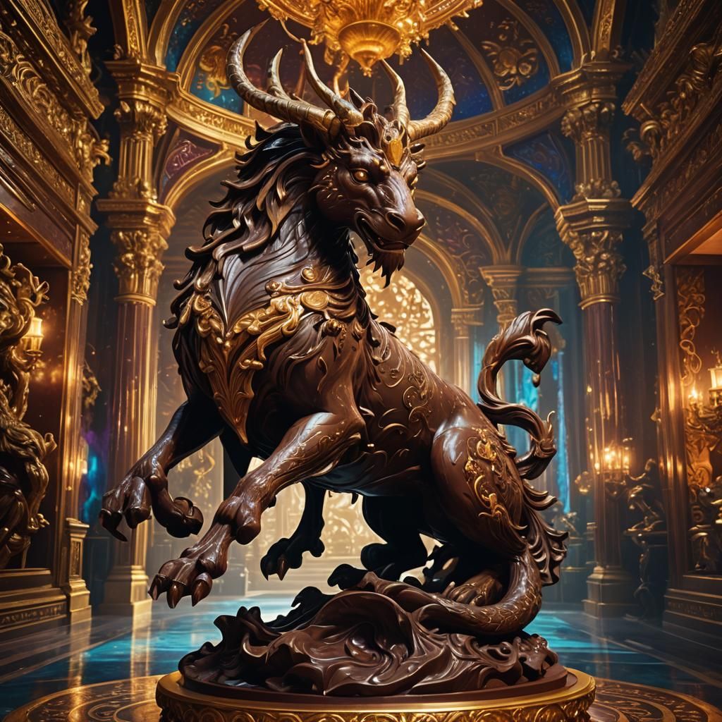 Chocolate Mythical Creature Sculpture in Ornate Room