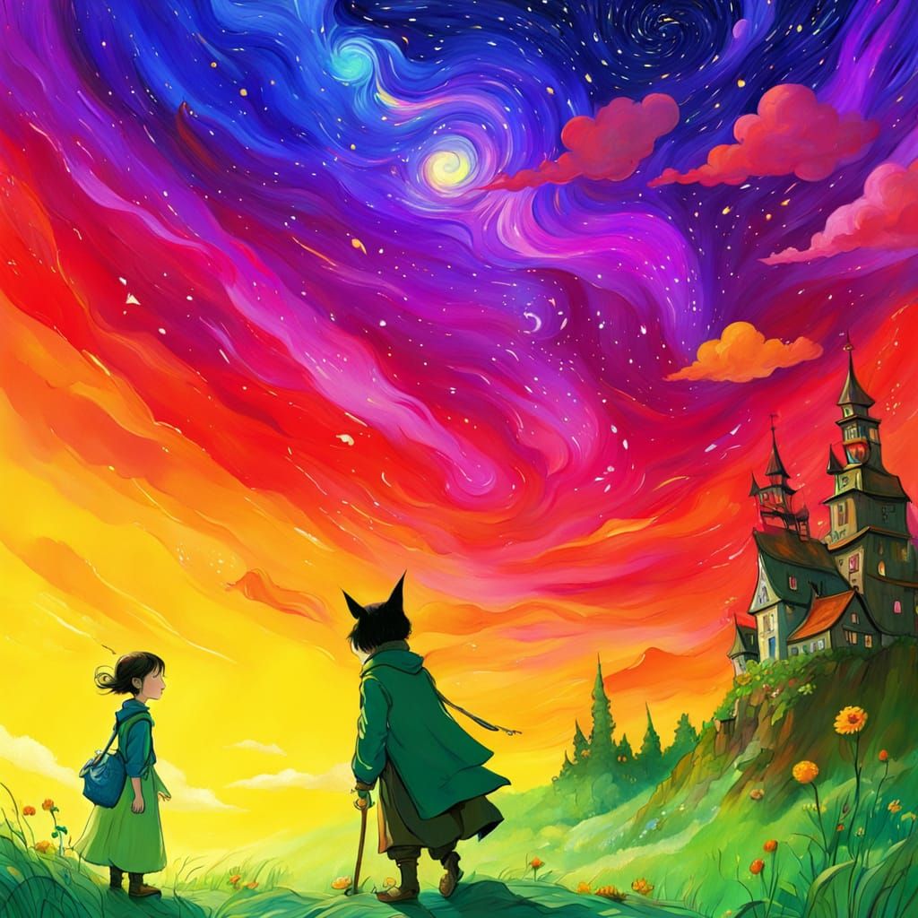 Whimsical Sci-Fi Fairytale in Van Gogh Style