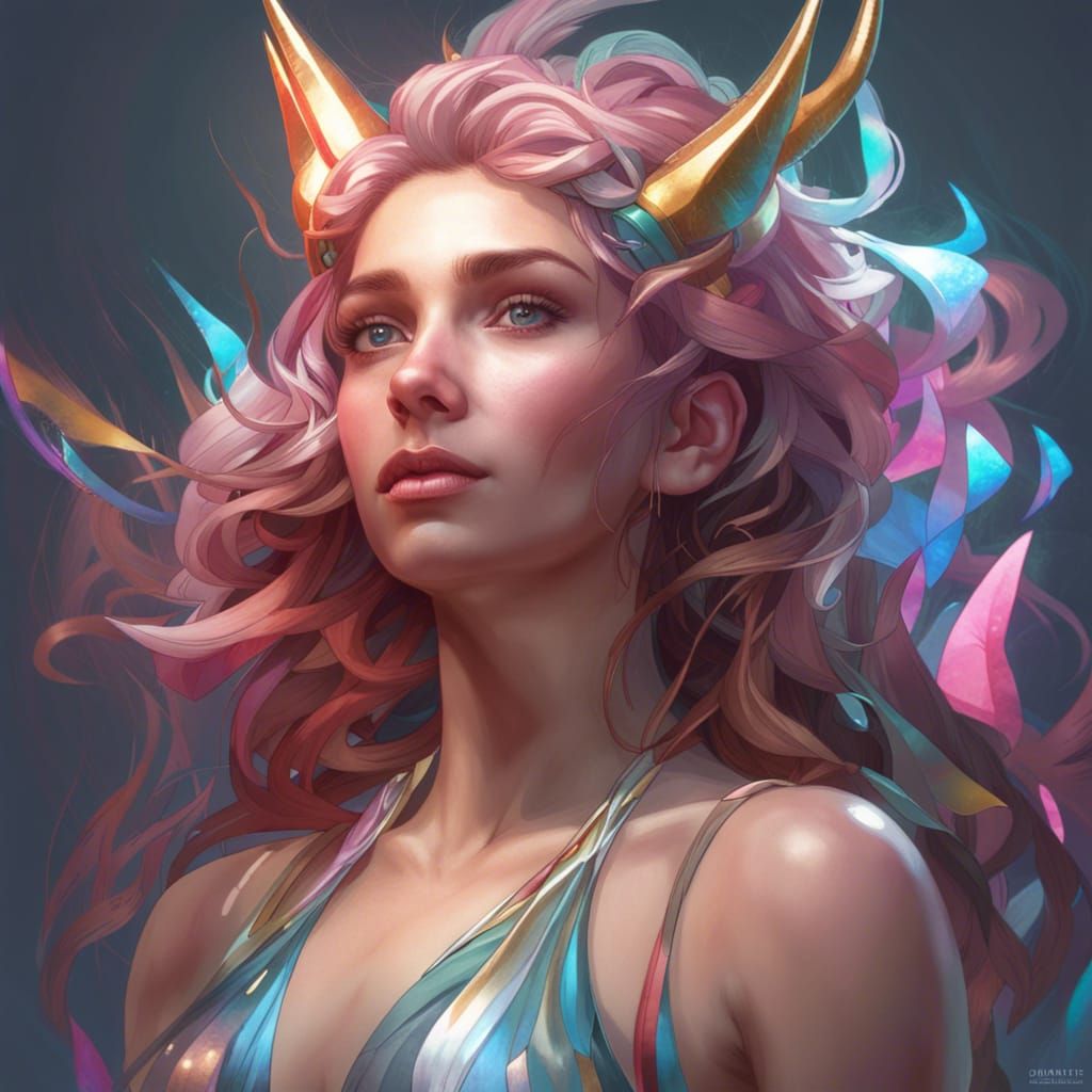 Human Unicorn Hybrid Portrait in Artgerm Style