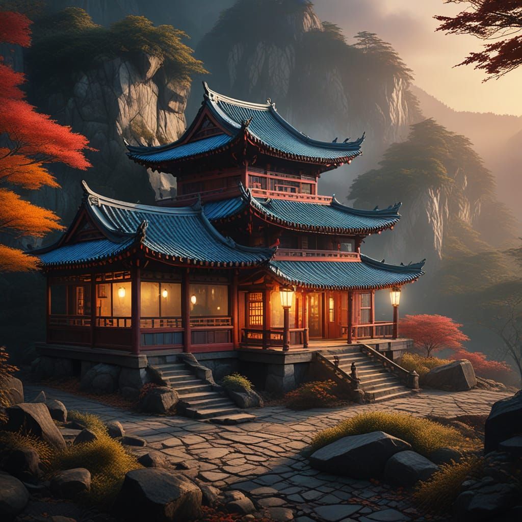 Vibrant Wollyu-bong Fantasy Scene with Intricate Architectur...