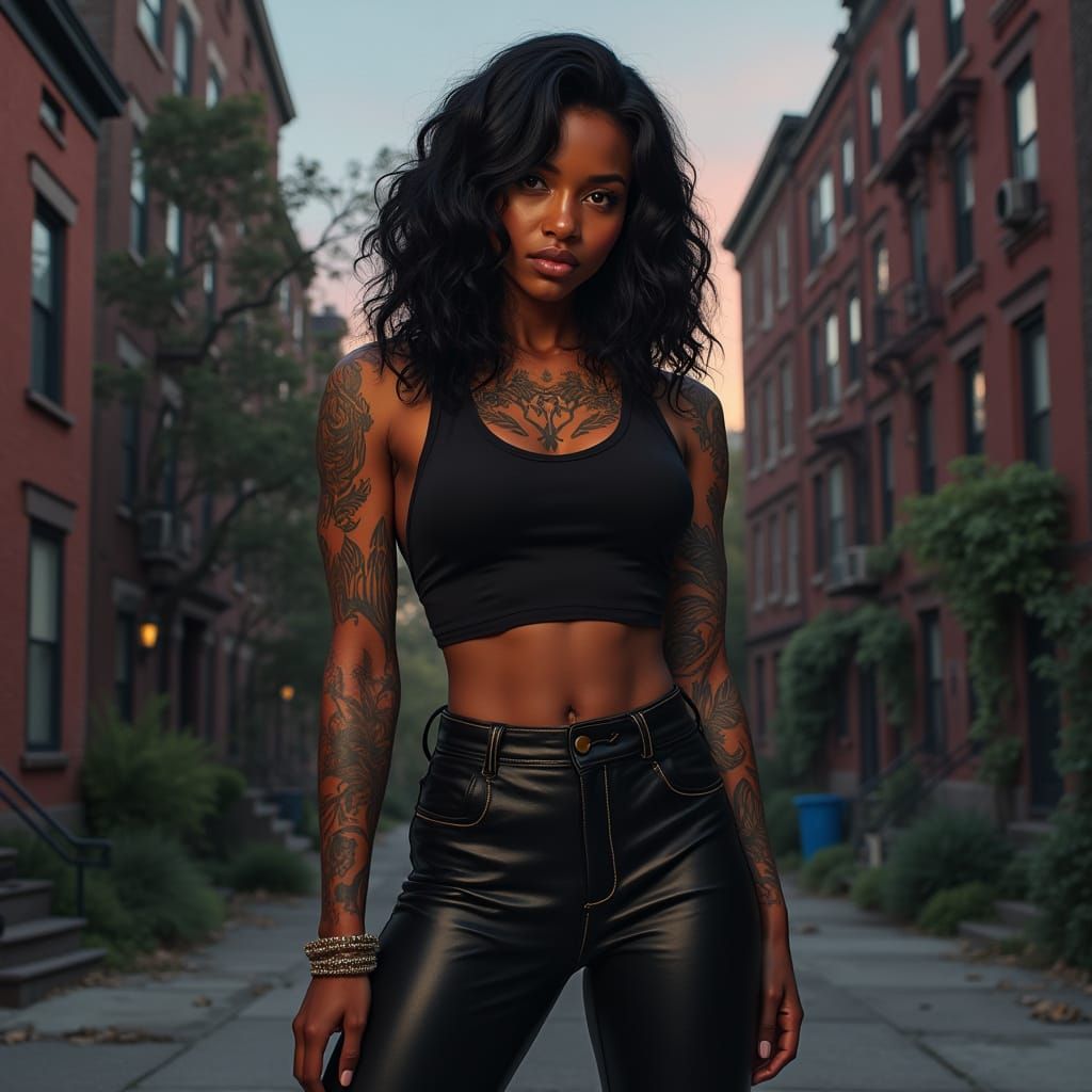 Hyperrealistic Portrait of a Muscular Woman in Urban Setting