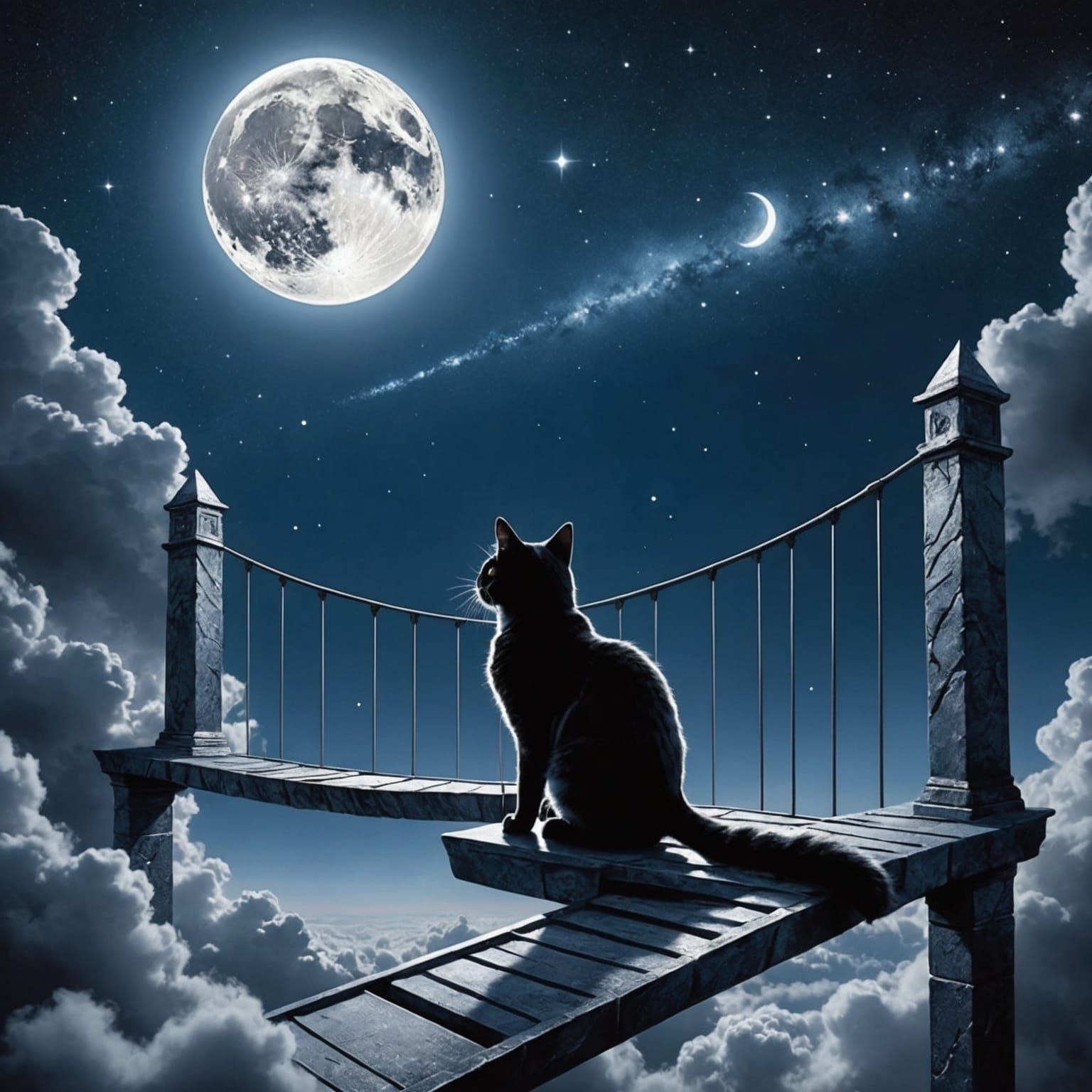 Cat's Daring Journey to the Moon on Sky Bridge