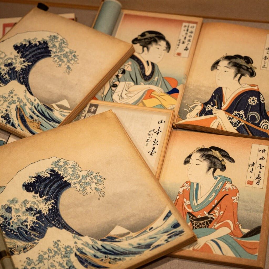 Antique Japanese Story Scrolls in Ukiyo-e Style