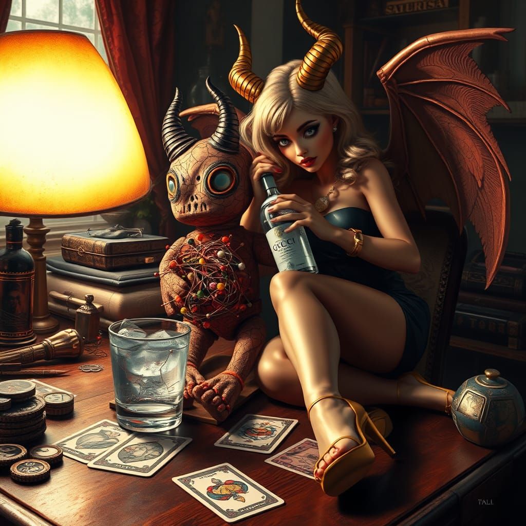 Mystical Voodoo Doll with Vodka, Dark Art