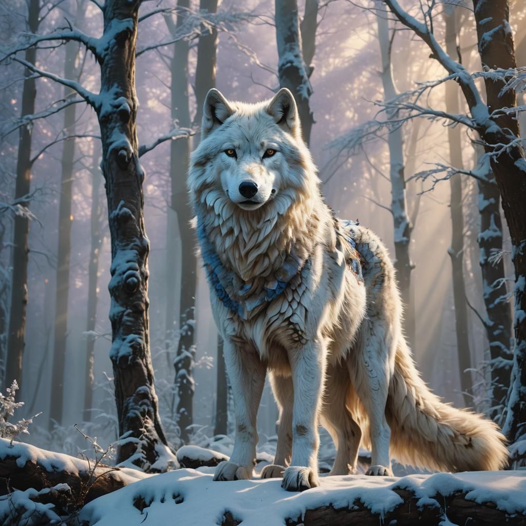 Majestic White Wolf in Mystical Forest