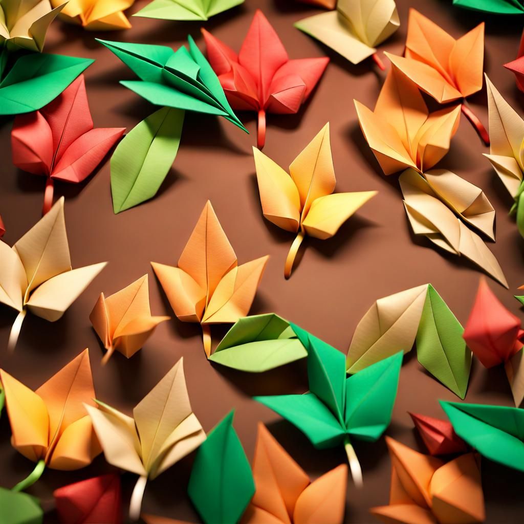 Origami Leaves Falling from Tree in Papercraft Style