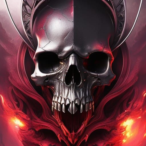 Ruby-Eyed Skull Portrait in High Fantasy Style