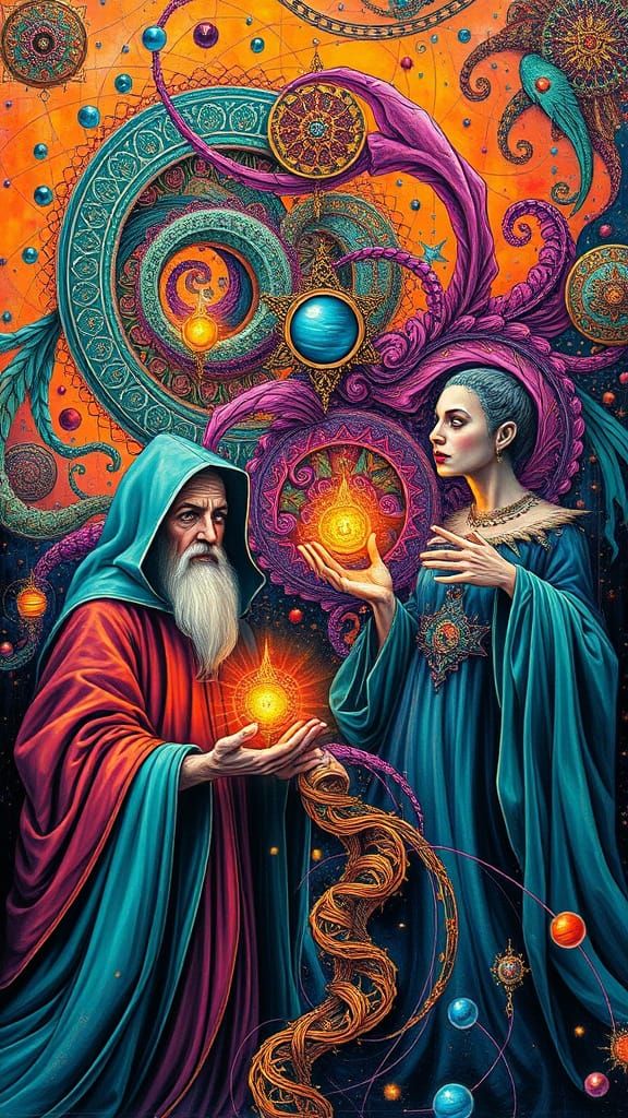 Cosmic Order of Priests Tim Burton contrasting colors deep c...