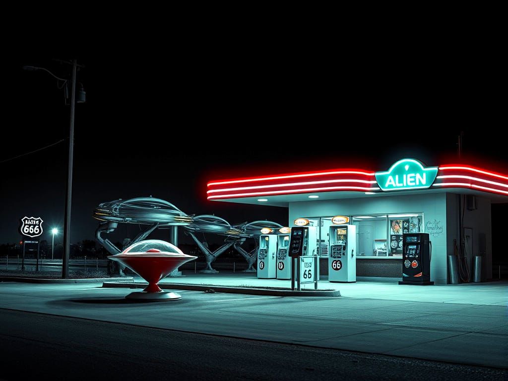 Alien gas station along route 66