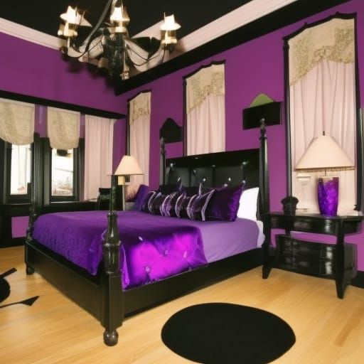 Purple lightning bedroom with Black walls with purple lightning on the walls& black windows with purple lights built-in ...