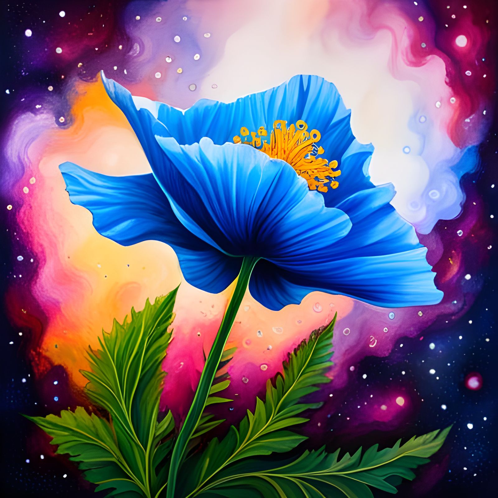 Blue Poppy in Space, Graffiti Art Style