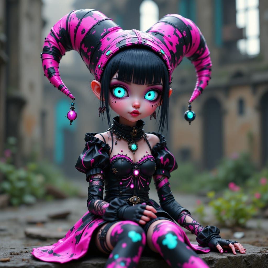 Chibi Neo Punk Jester in Murraypunk Flux Style