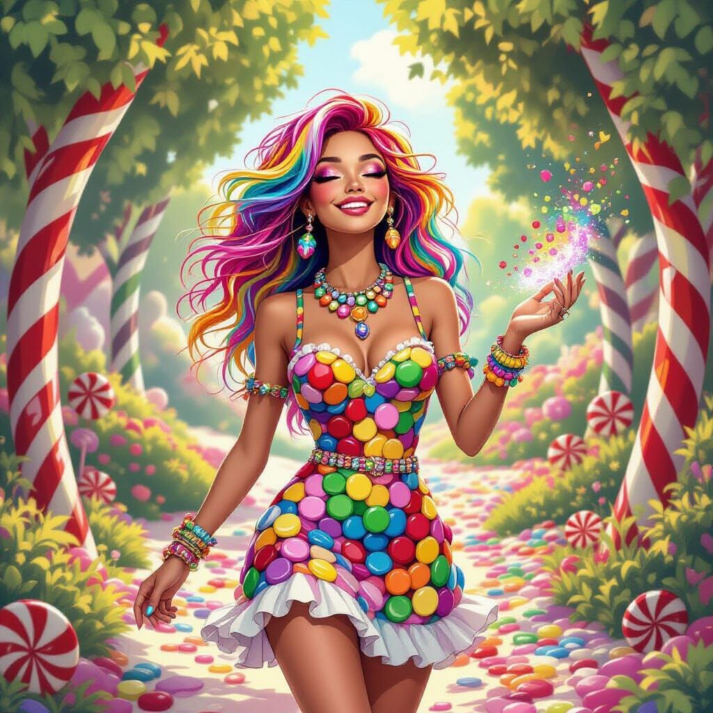Enchantress in Candy Land with Rainbow Hair