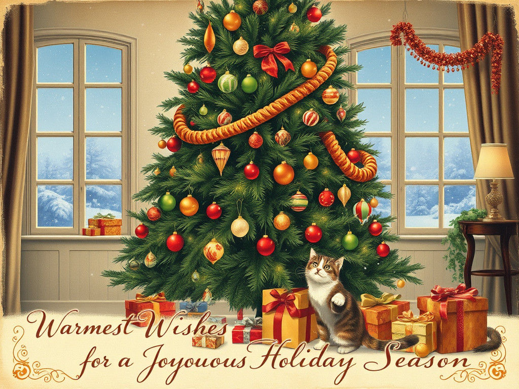 Cozy Christmas Tree Scene with Holiday Wishes