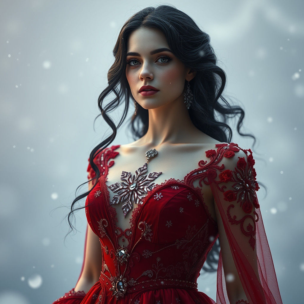 Woman with Snowflake Tattoo in Hyper-Realistic Style