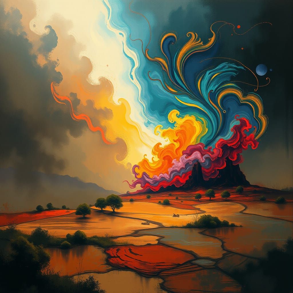 Abstract Soundscape in Earthy Tones with Vibrant Swirling Pa...