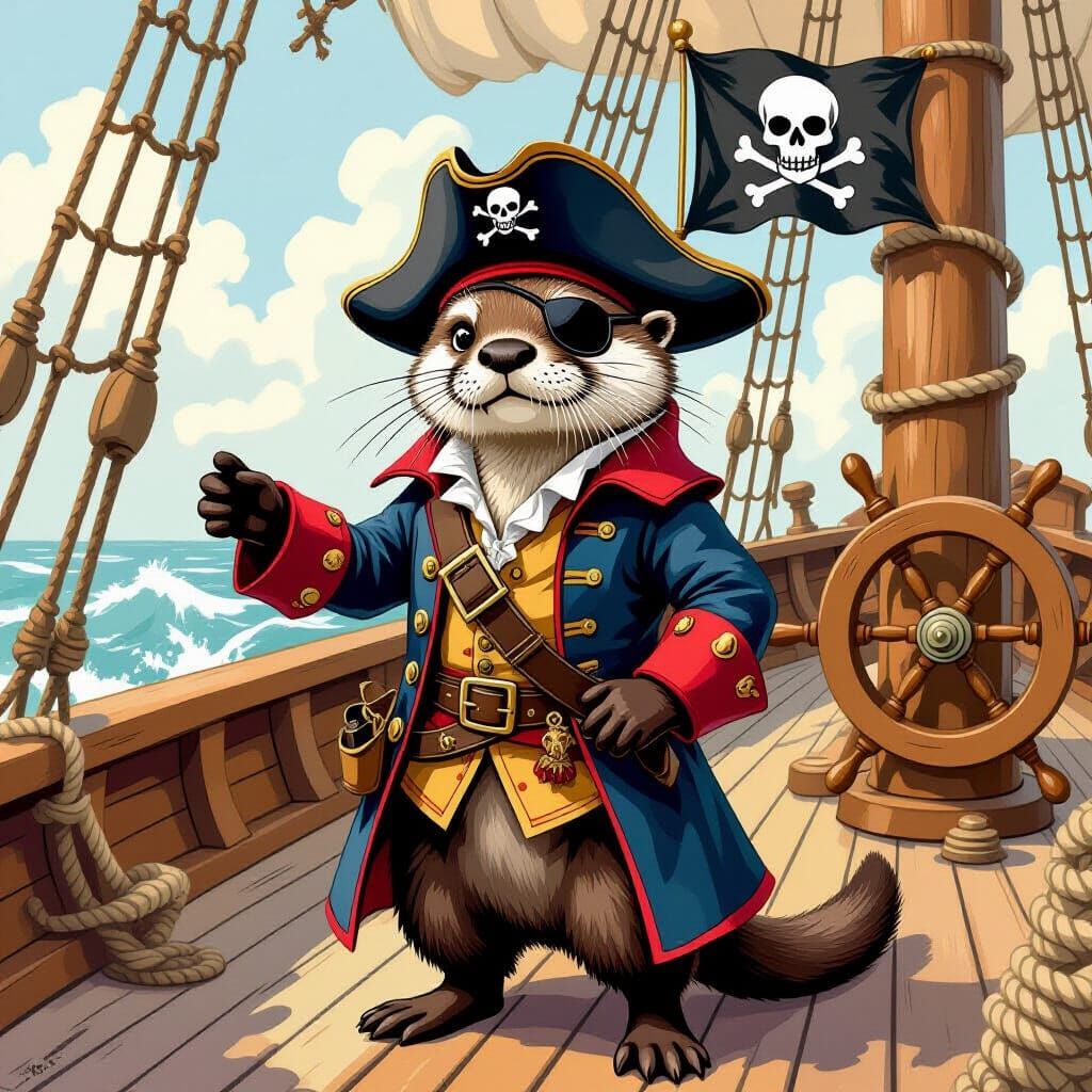 Dapper Otter Pirate Captain on Ship Deck