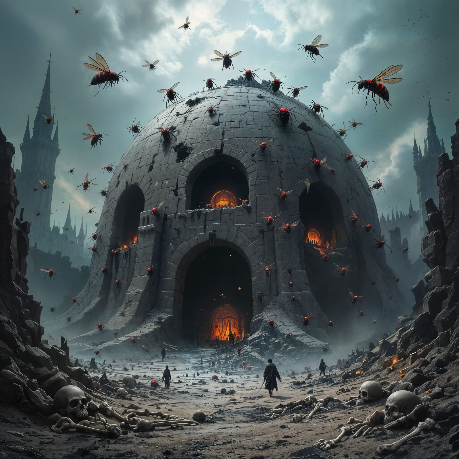 Giant Red Wasps Swarm Evil King's Gothic Castle Mud Domes