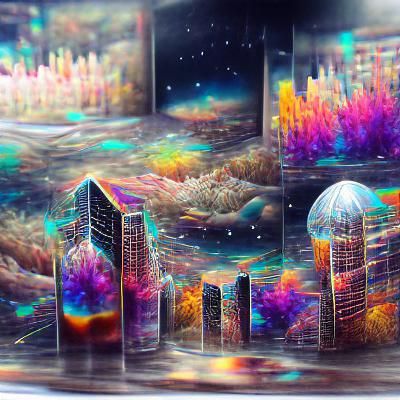 Holographic Astral Cityscape in Visionary Art Style