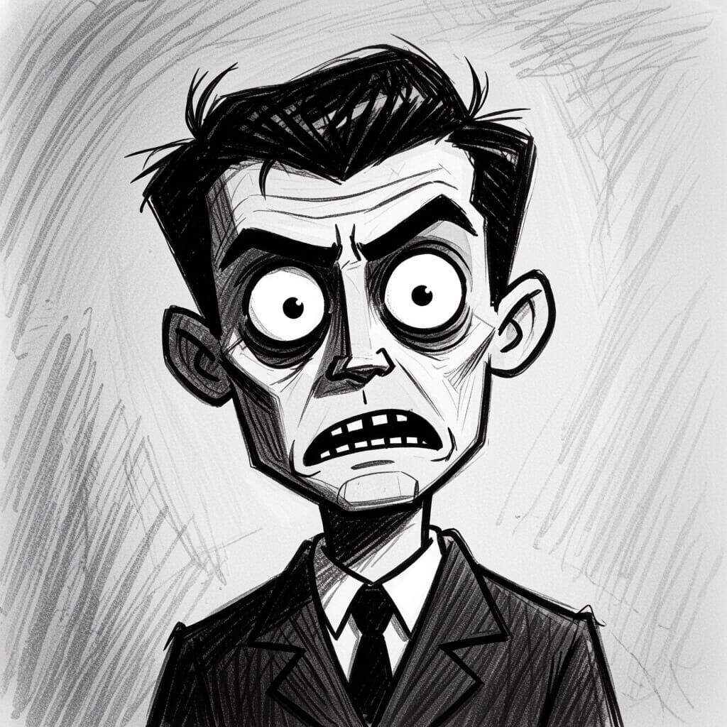 Creepy 1960s Horror Show Character in Charcoal Sketch