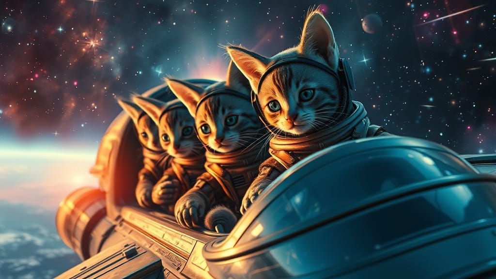 Eccentric Alien Kitten Pilots Through Nebula in Space Armor
