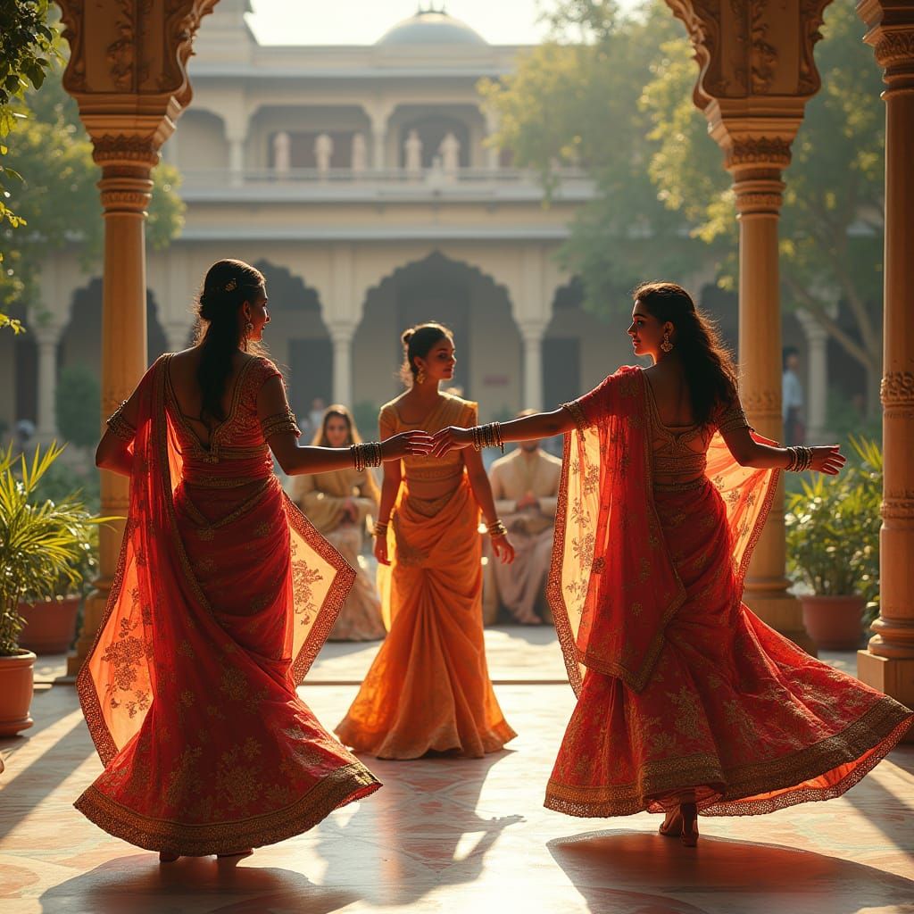 Indian Women Dancing in Palace Courtyard