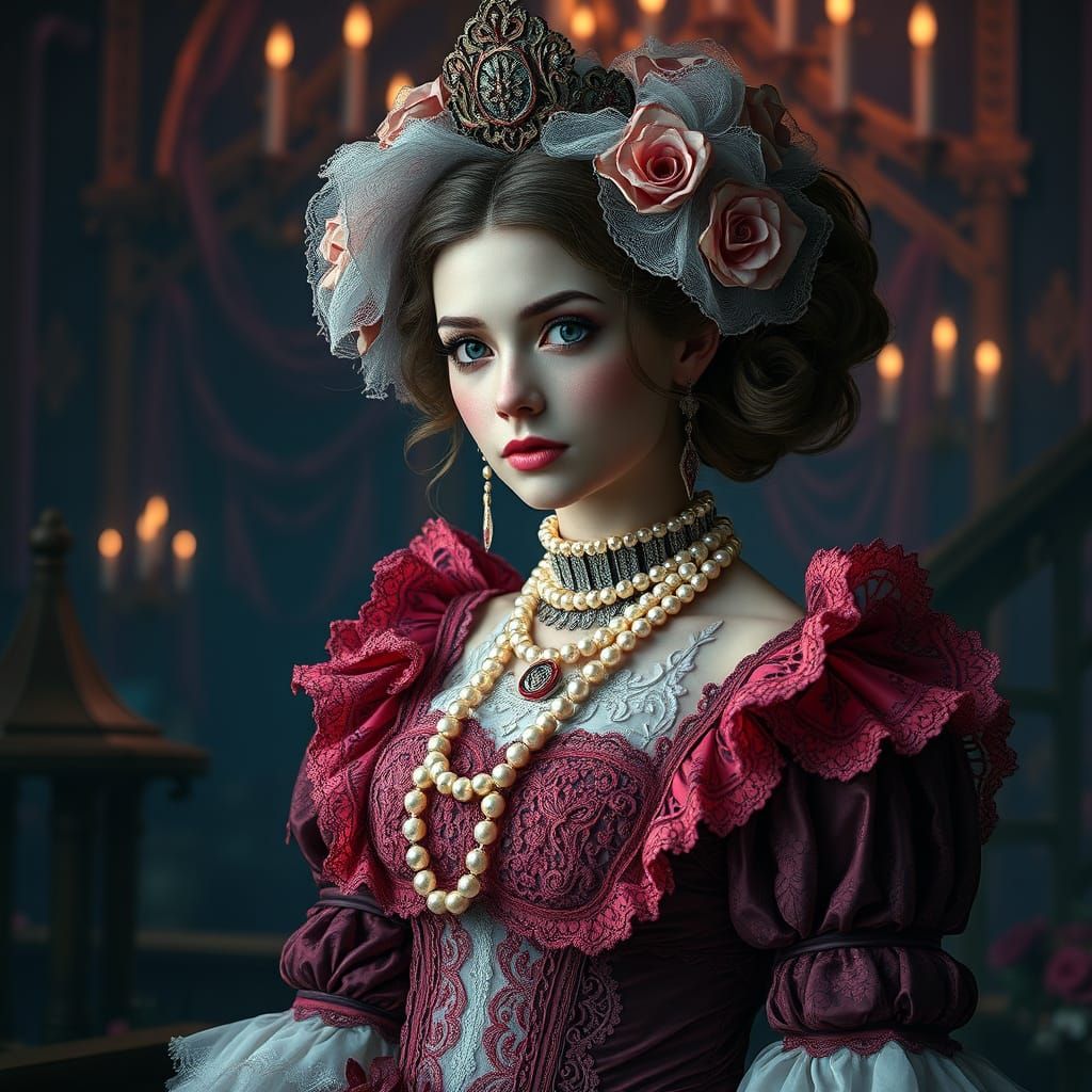 Ethereal Gothic Princess in Lavish Attire