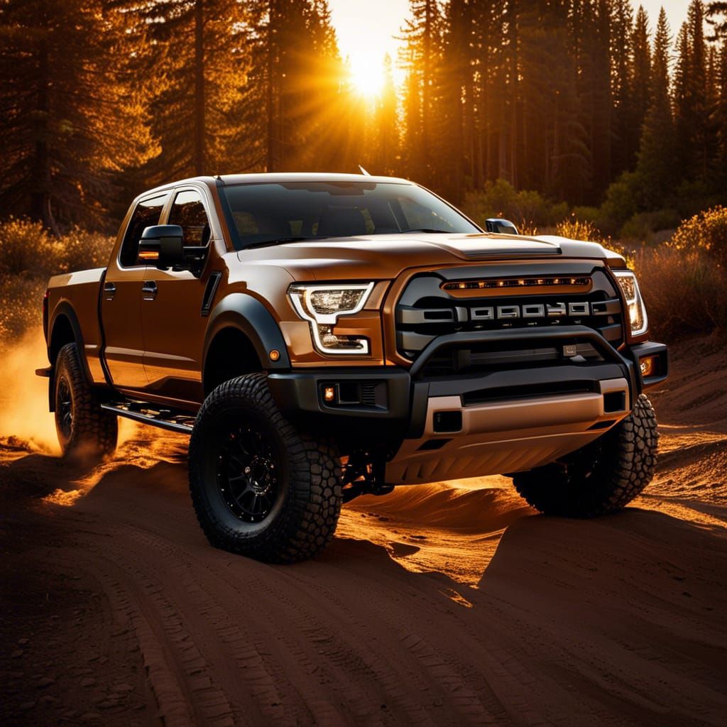 Sturdy Pickup Truck Off-Roading at Golden Hour