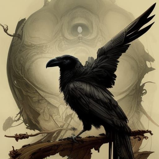 Majestic Raven on Skull: Detailed Digital Artwork