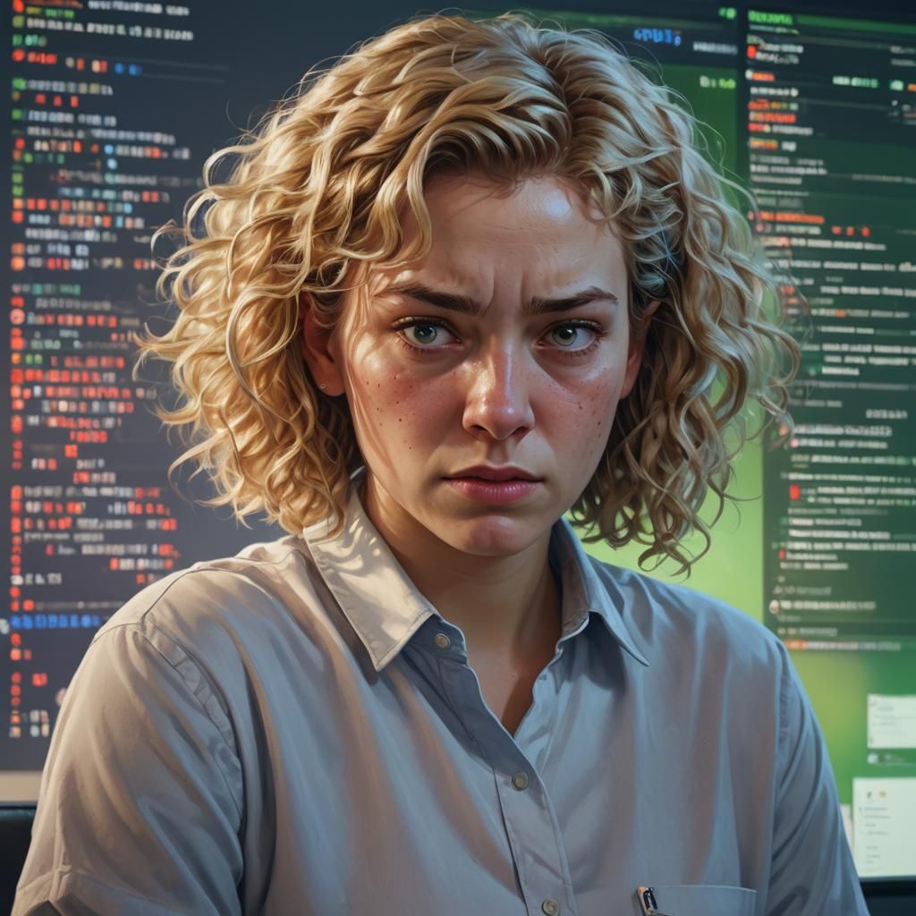 Frustrated Support Worker in Hyper-Realistic Digital Art