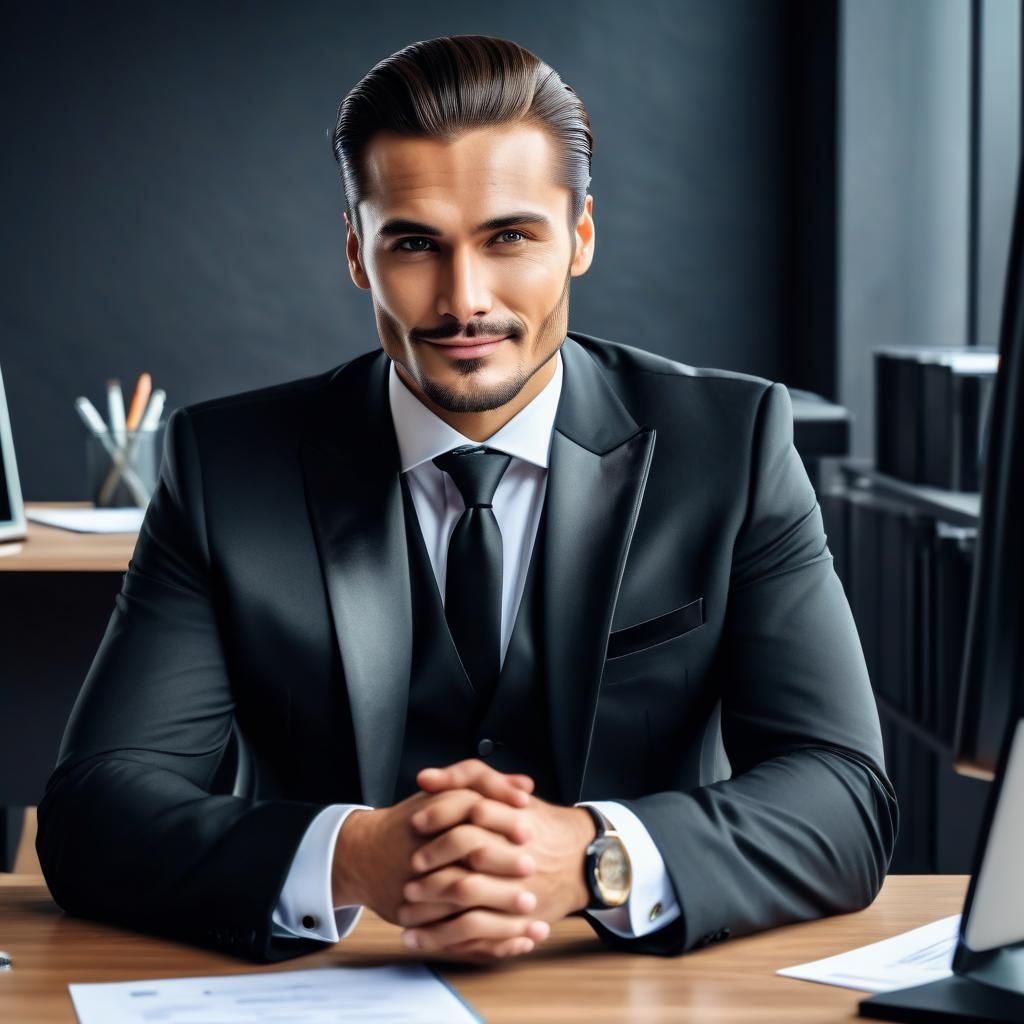 Handsome Businessman in Office with Partners