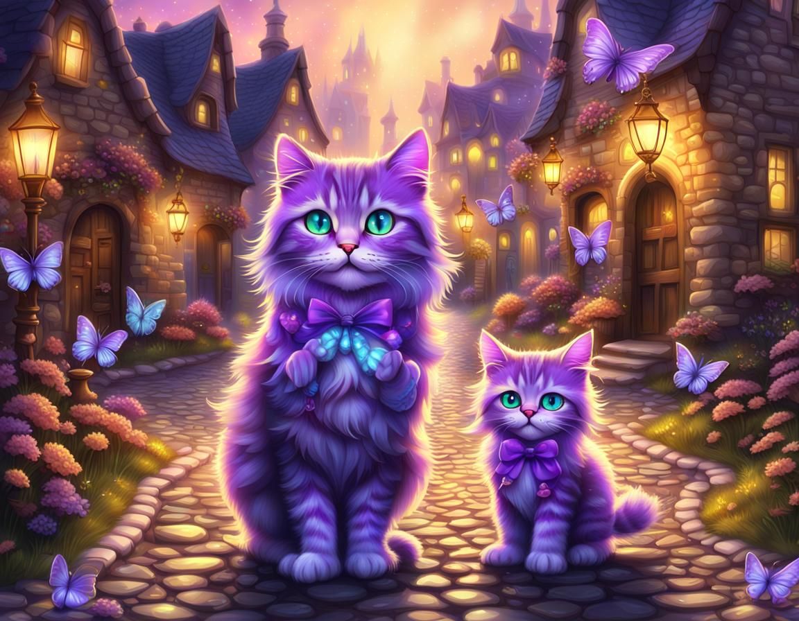 Chibi Maine Coon Kittens Playing in a Village