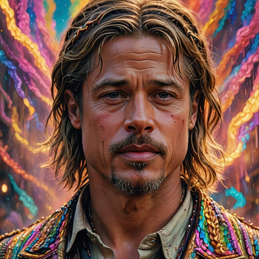 Surreal Rainbow Portrait of Man with Braided Mustache