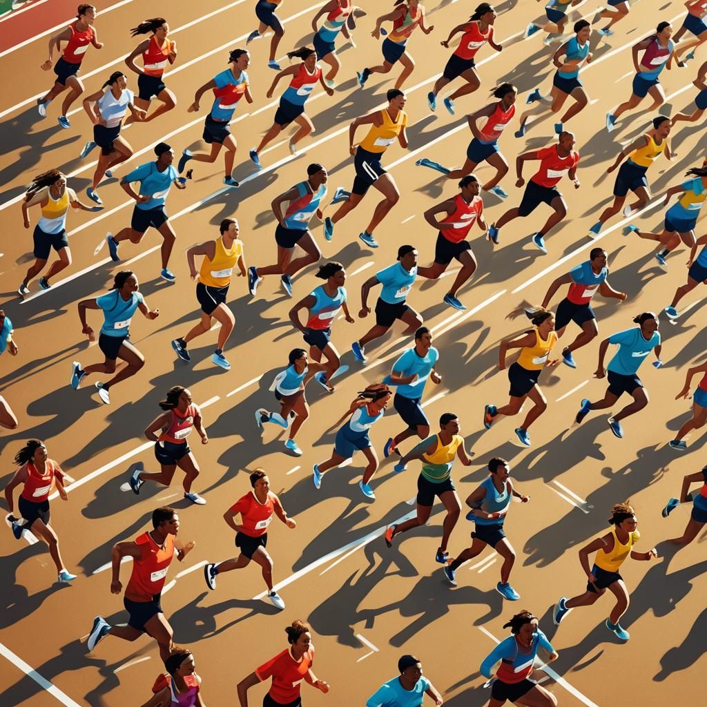 Inspiring Athletes Run Together in Stadium: Concept Art