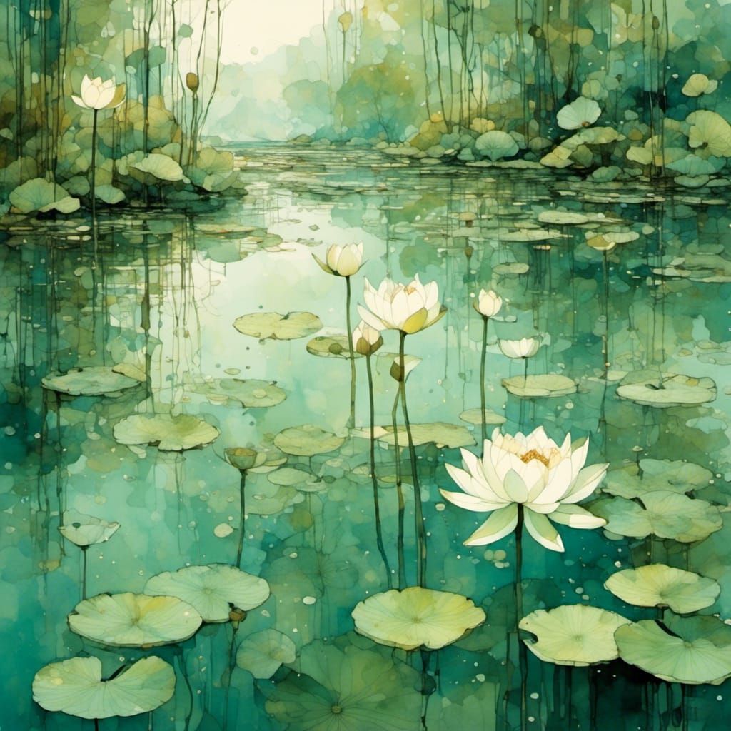 Glass Lotus Pond in Light Green: Minimalist Art
