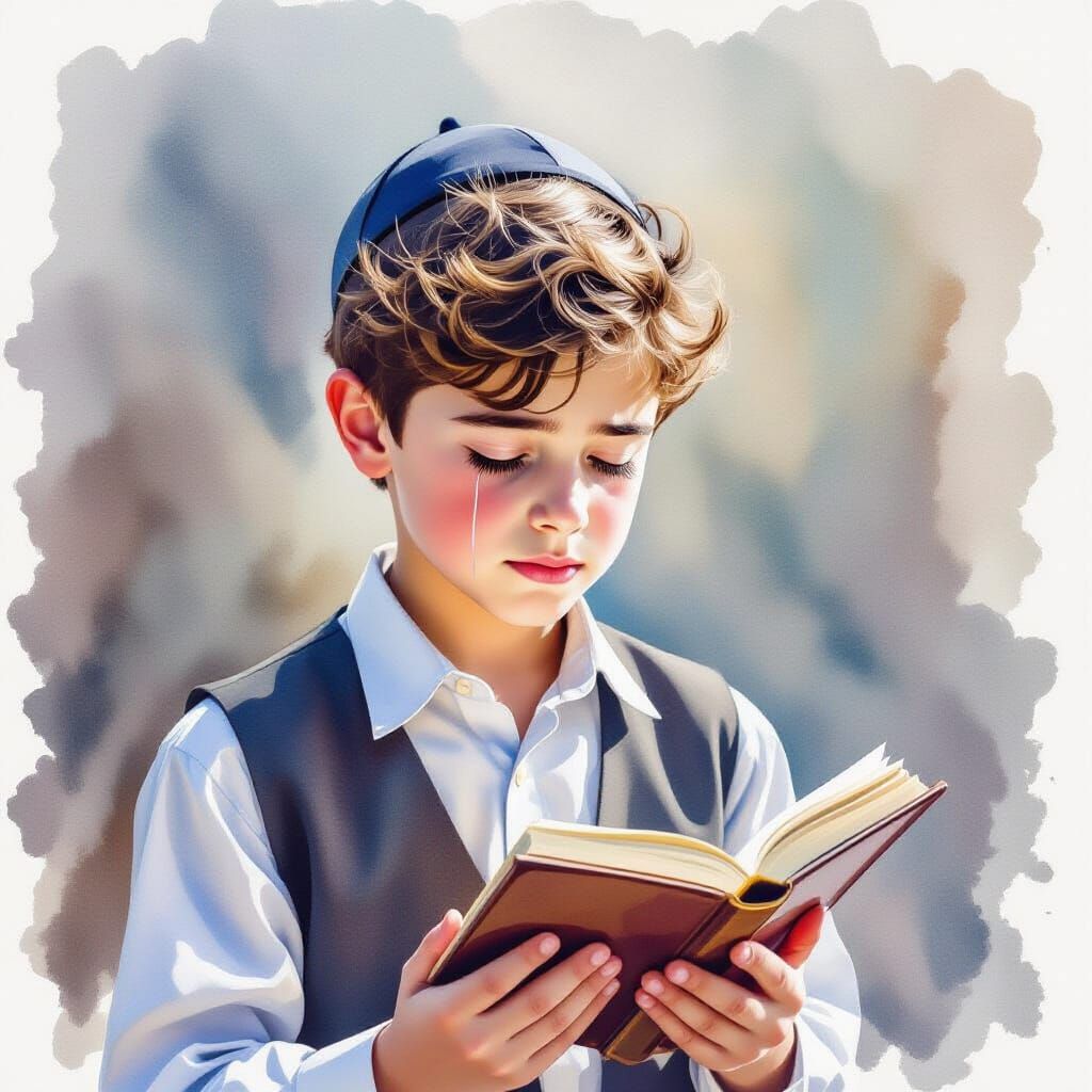 Emotional Watercolor of a Young Boy Praying