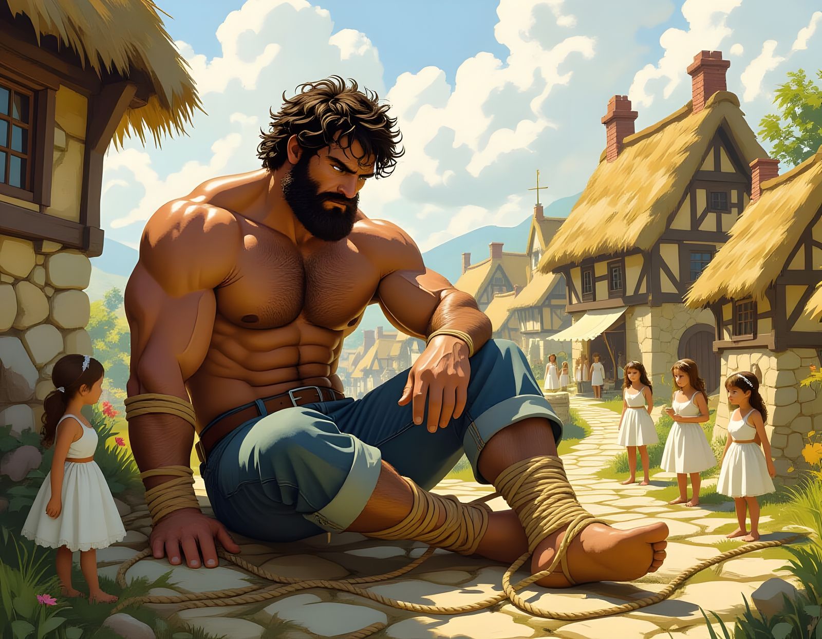 Gulliver in Lilliput: A Dreamlike Scene in Earth Tones