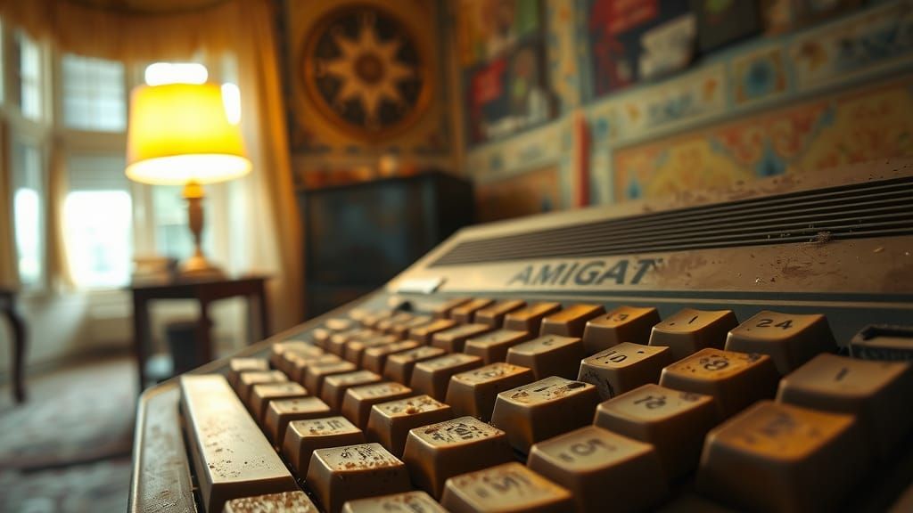 Vintage Amiga Keyboard Close-Up in Retro Style